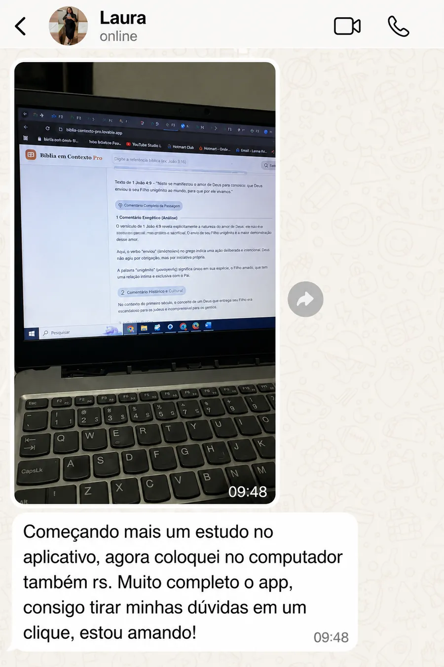 Depoimento de Laura sobre o Bíblia em Contexto Pro