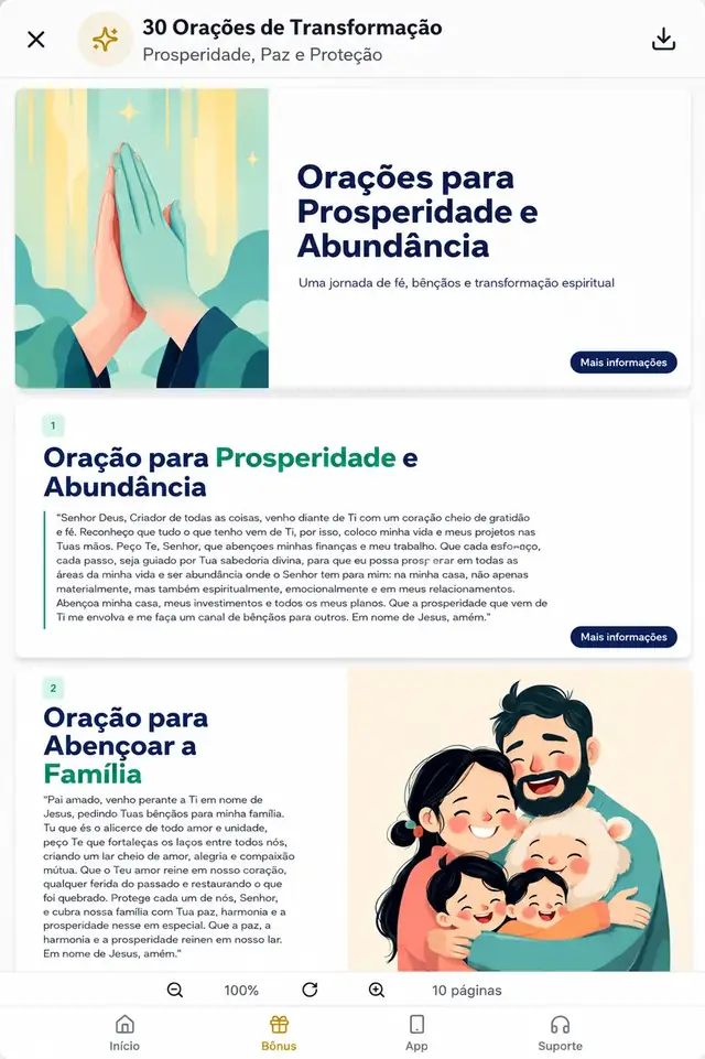 Bônus 30 Orações de Transformação aberto no aplicativo